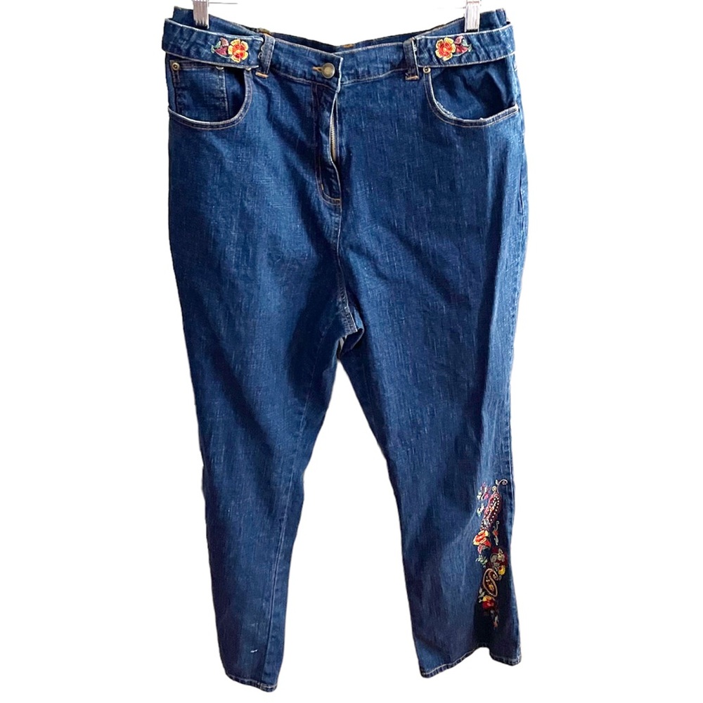Denim & Co. floral embroidered jeans size large